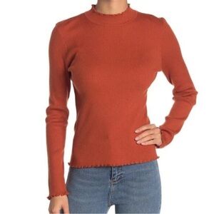 NWOT Lush Burnt Orange Ribbed Knit Lettuce Edge Long Sleeve Sweater Top Size S